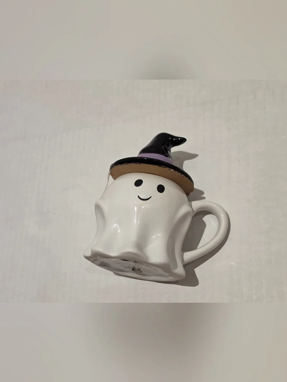 White Ghost Ceramic Mini Mug with Black Witch Hat Lid - 7.8 Oz